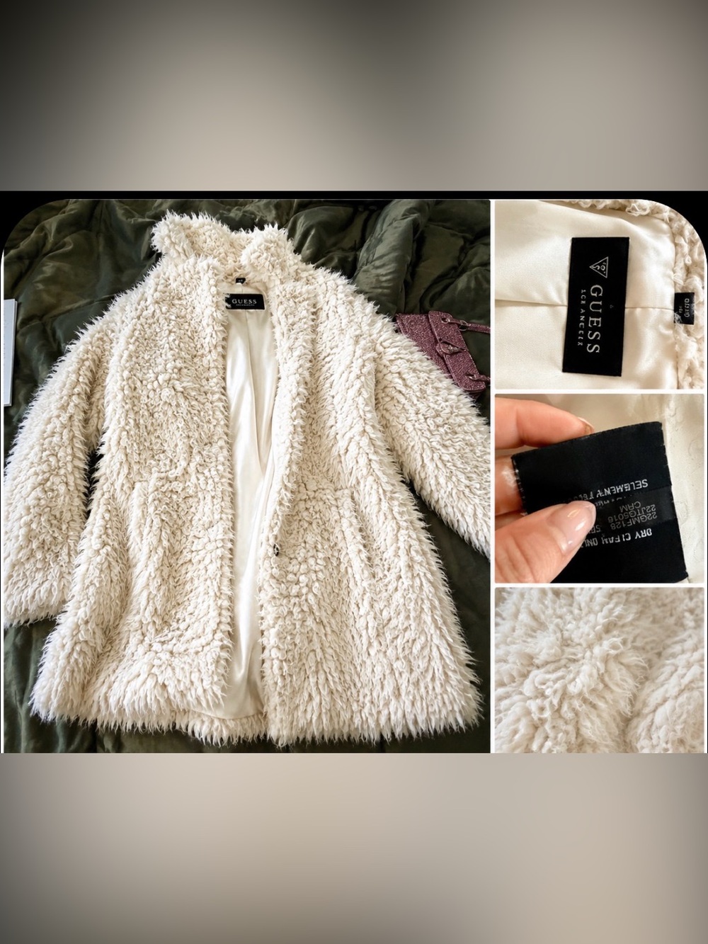 GUESS Cream Teddy Faux Shearling Jacket